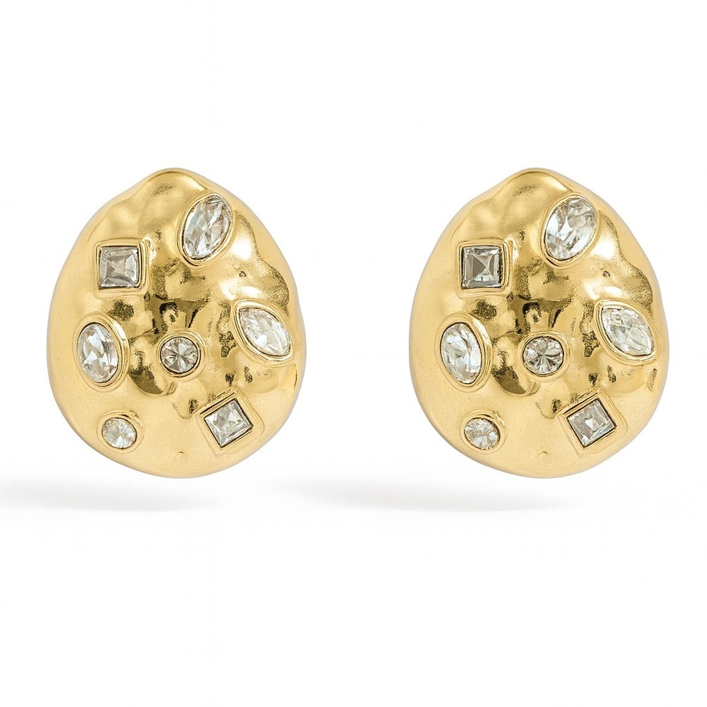 ⚜️ Gold Stud Earrings with Crystal Accents
